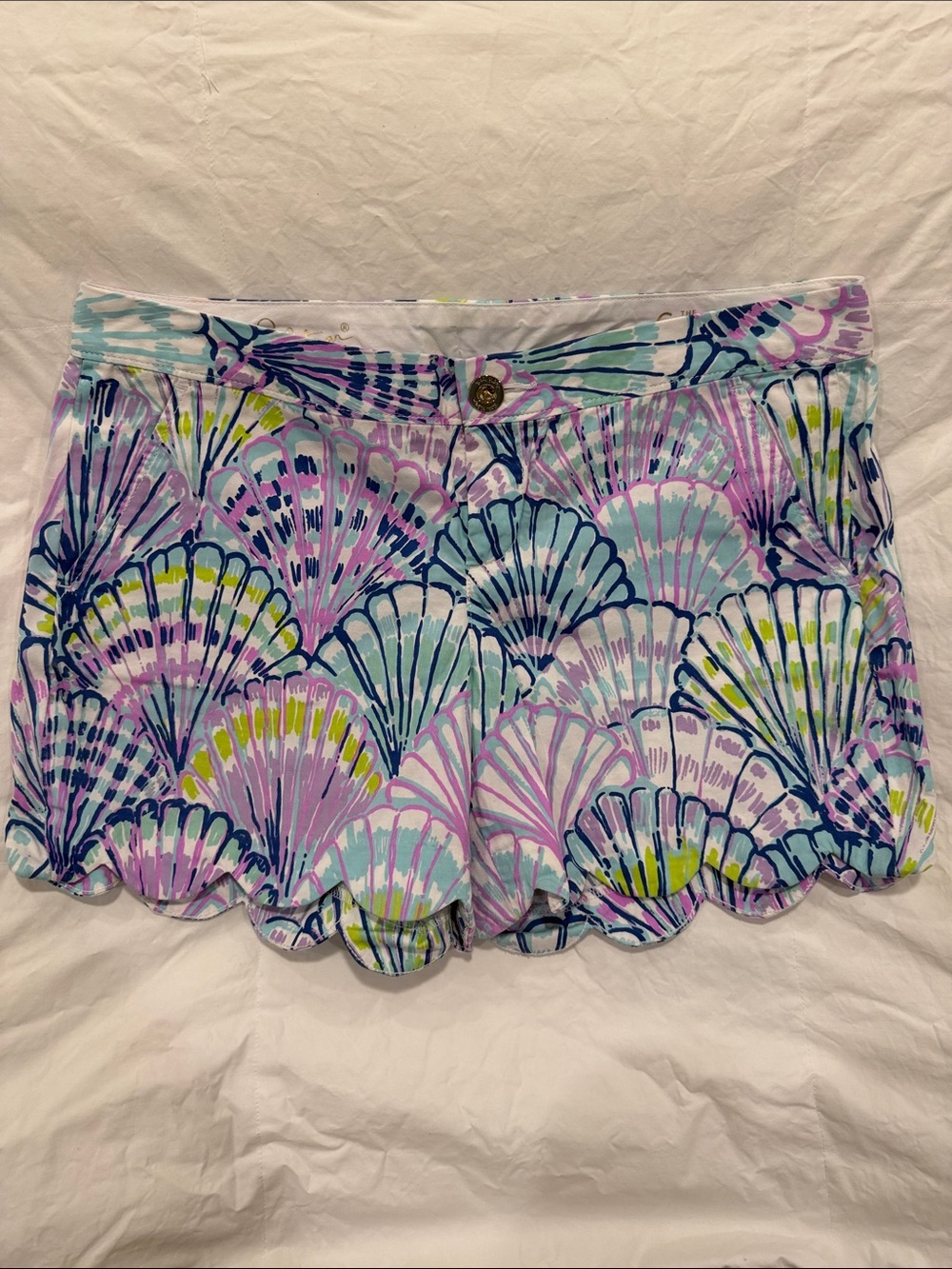 Lilly Pulitzer Pastel Shell-Print Scalloped Mini Skirt